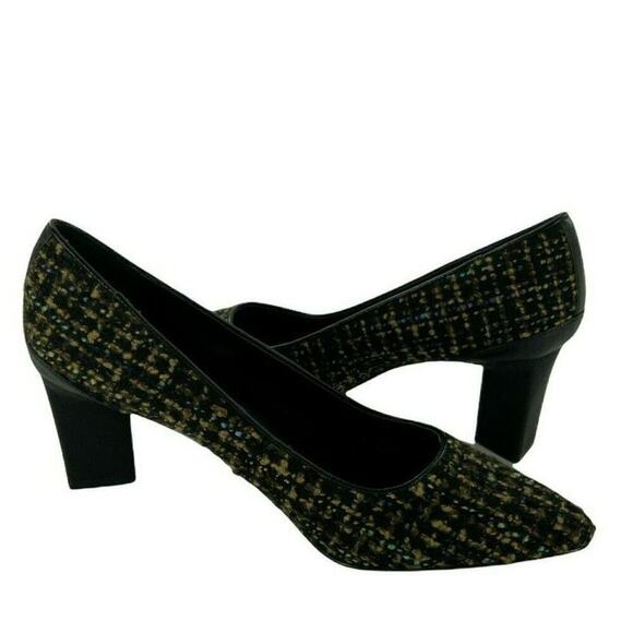 LOGO by Lori Goldstein Liza Shoes Women 7.5 Pointed Toe Block Heel Leather Tweed - Picture 3 of 7